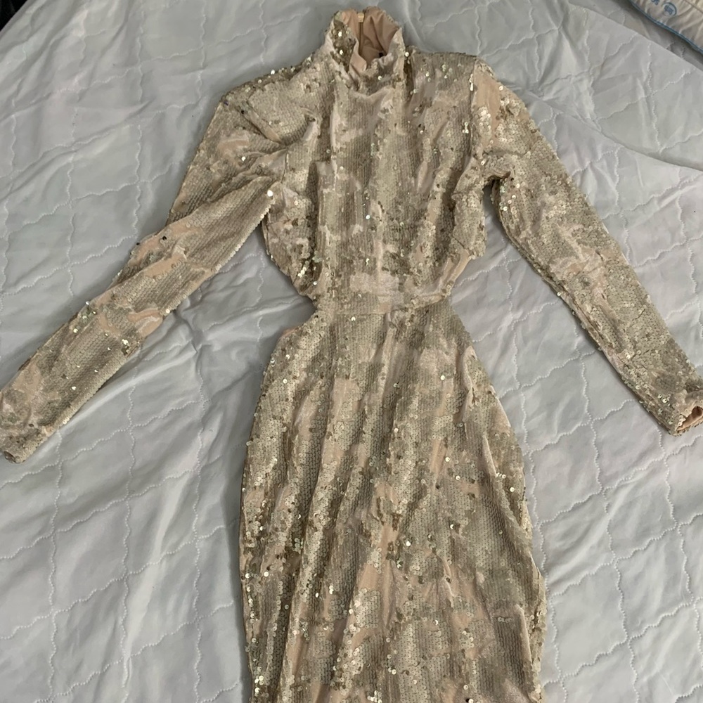 Beige Utopia sequin cutout dress